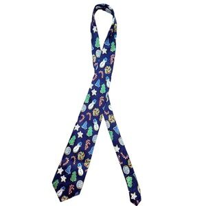 Keith Daniels Mens Navy Christmas Cookies Snowman Trees Candy Cane Silk Tie